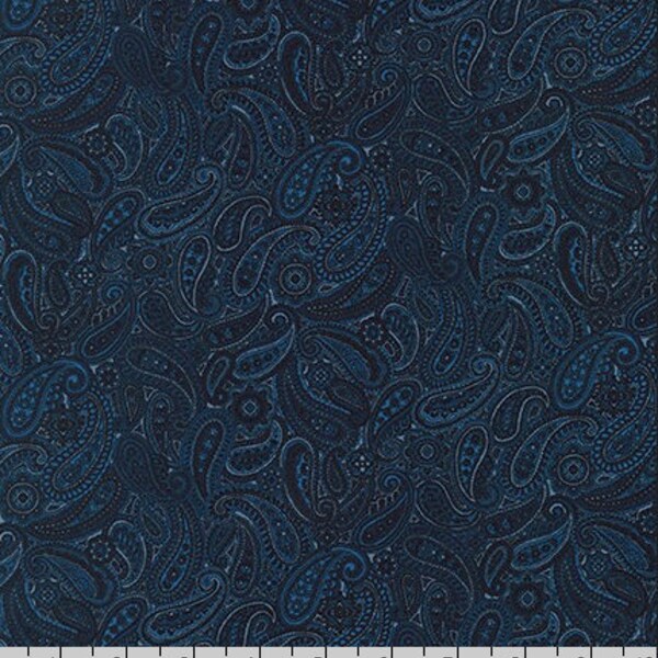 Robert Kaufman - Coton imprimé cachemire - Tissu bleu marine Sevenberry - Tissu en coton