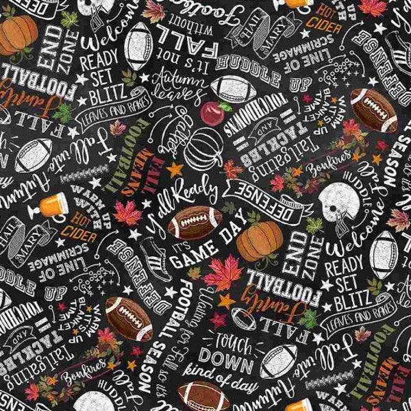 Timeless Treasures - Football Season - Fall Football Chalkboard Text Fabric by Gail Cadden - Digital Print - Cotton Fabric