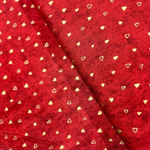 Gustav Klimt - Gold Metallic Triangles on Red - Metallic Cotton Fabric
