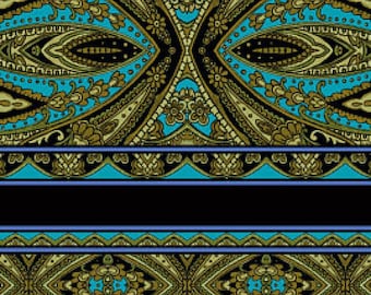 RJR Fabrics - Casablanca - Border Bright Teal Fabric by Jinny Beyer - Cotton Fabric