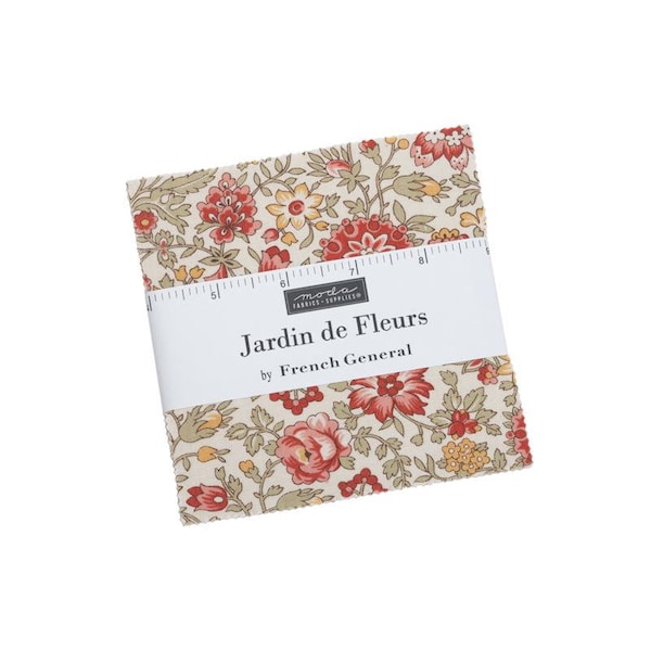 Moda Fabrics - Jardin De Fleurs Charm Pack by French General - 42, 5" x 5" Precut Fabric Squares