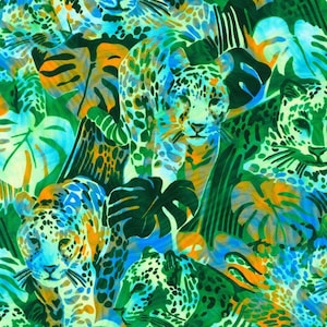 Midnight in the Jungle - Leopards in Fern - Cotton Fabric - Etsy UK