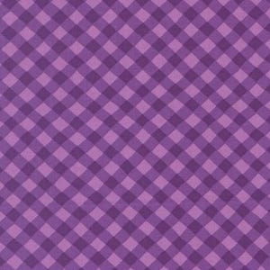 May include: A close-up of a fabric with a purple plaid pattern. The pattern consists of intersecting lines that create a series of diamond shapes in varying shades of purple.