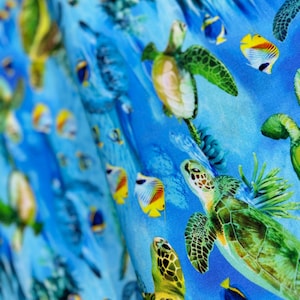 Deep Blue Sea - Realistic Sea Turtle And Sea Life Fabric by Michael Searle - Digital Print - Cotton Fabric