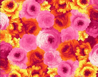Rain Blossom - Packed Roses Pink Fabric by Chong-a Hwang For Timeless Treasures - Cotton Fabric