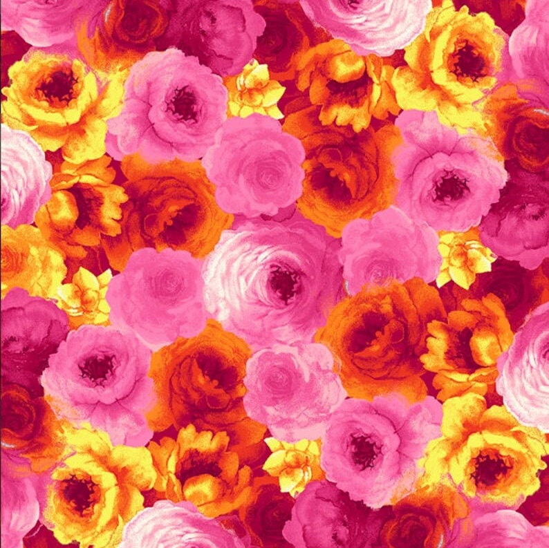 Rain Blossom - Packed Roses Pink Fabric by Chong-a Hwang for Timeless ...
