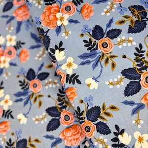 Les Fleurs - Birch Periwinkle Fabric by Rifle Paper Co. - Cotton Fabric