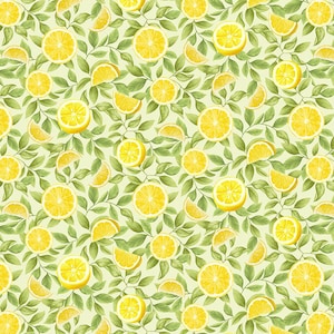 Lemon Bouquet - Lemon Slices Leaf Fabric - Digital Print - Cotton Fabric