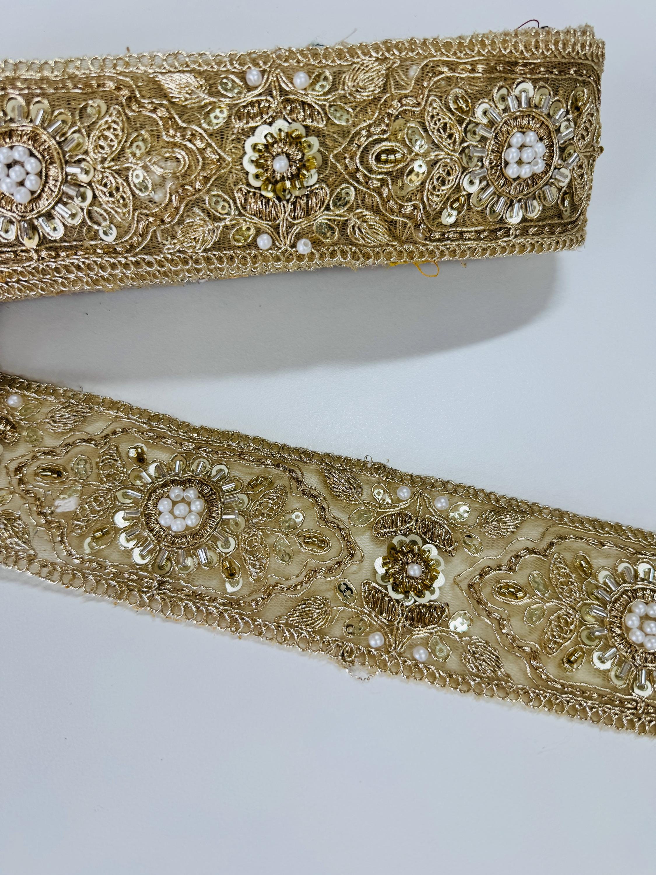 Gold Embroidered Lace Trim Beaded Floral Decorative 2 Inch Border - Etsy
