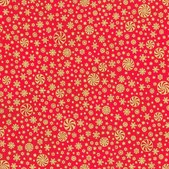 スノーフレークスカーレットメタリックコットン生地 - ホリデー