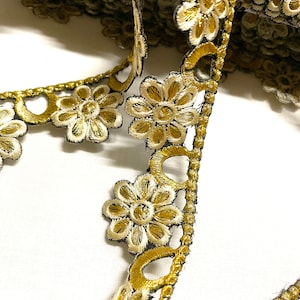 Iron-on Metallic Gold Lace Trim with adhesive back -*Sold by the Yard*