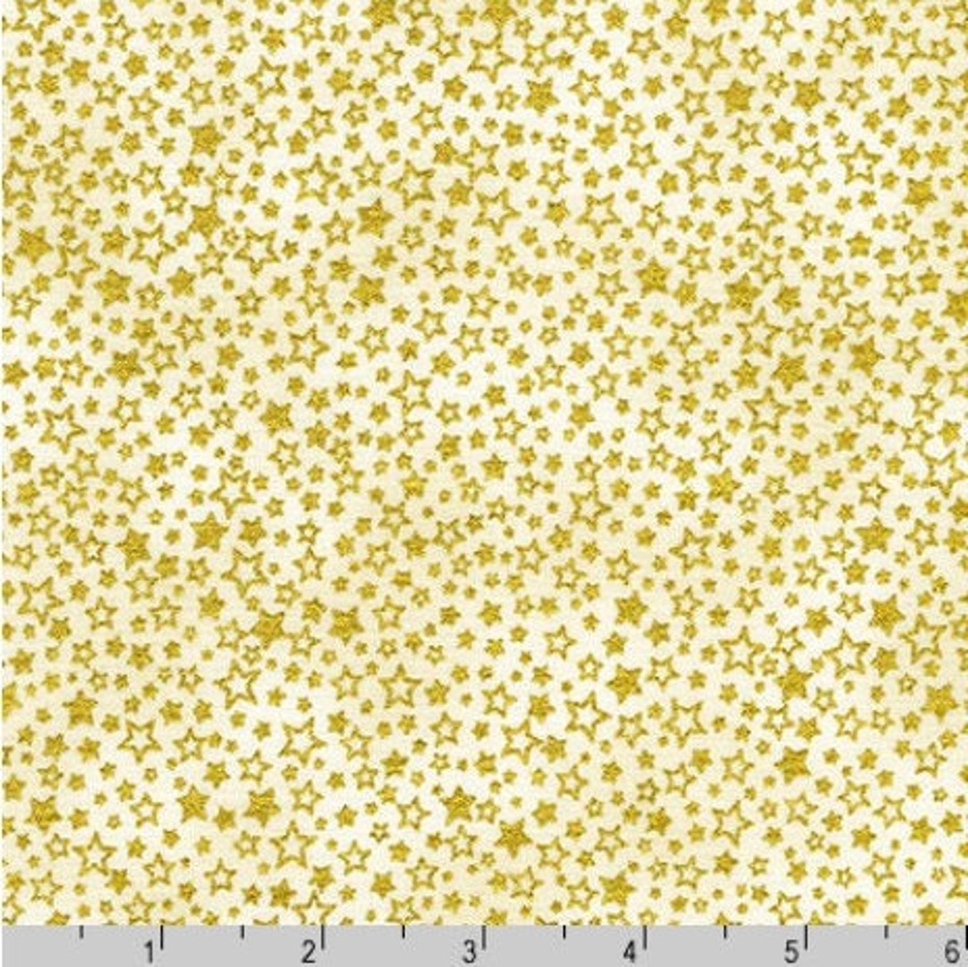 Robert Kaufman Holiday Charms Gold Stars on Ivory Metallic Cotton