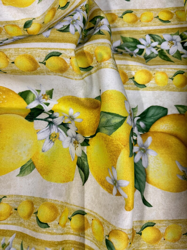 Lemon Bouquet Border Stripe Fabric - Timeless Treasures Cotton - Etsy