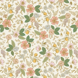 Orchard - Colette - Cream Metallic Fabric by Rifle Paper Co. - Metallic Cotton Fabric