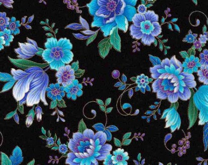 Timeless Treasures - Regency - Majestic Flowers - Metallic Fabric by ...