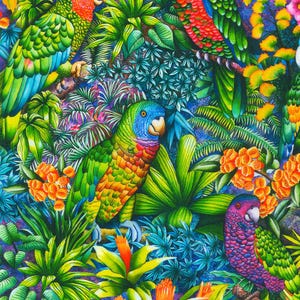 Tropical Canyon - Large Birds Bright Foliage Fabric by Carolyn Steele - Cotton Fabric