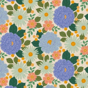 Canvas Fabric - Wildflora - Floral Daydream - Brilliant Blue Unbleached Canvas Fabric