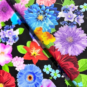 Garden Bouquet - Variety of Vibrant Florals - Digital Print - Cotton Fabric