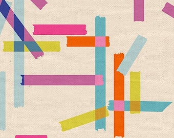Washi Tape Cotton Linen Canvas Fabric | Modern Print