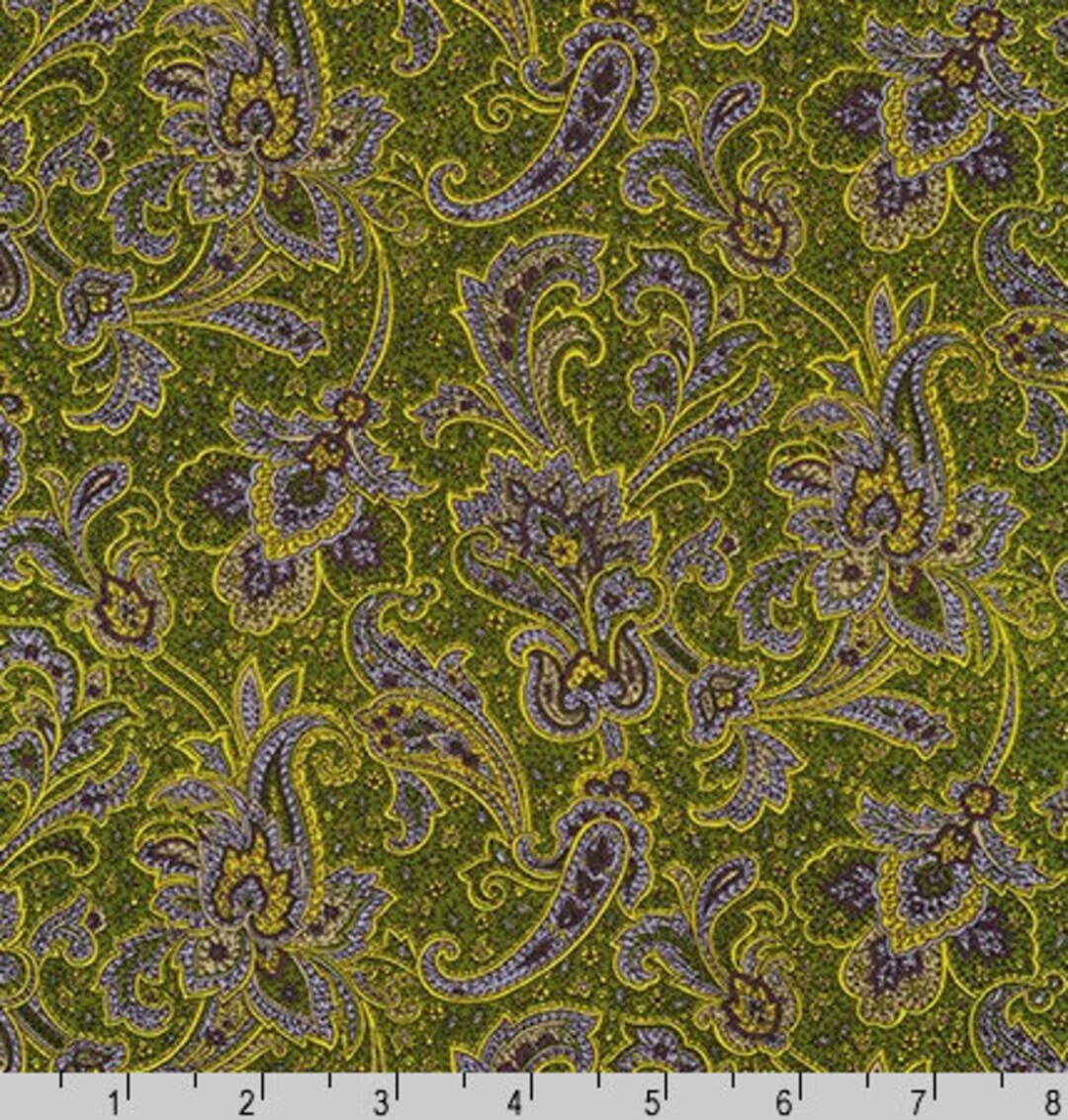 Robert Kaufman Cotton Paisley Prints Green Fabric by Sevenberry Cotton