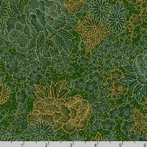 Imperial Collection 17 - Etched Floral Green Metallic - Cotton Fabric