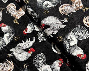 French Country - French Chickens on Black - Cotton Fabric