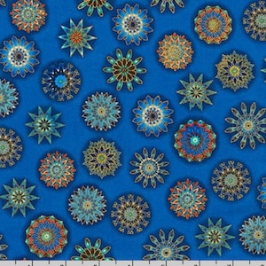 Terracina Metallic - Jewel Blue Fabric by Christiane Marques for Robert Kaufman - Metallic Cotton Fabric
