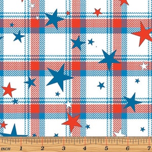 All American - Plaid White Fabric by Maria Kalinowski - Cotton Fabric