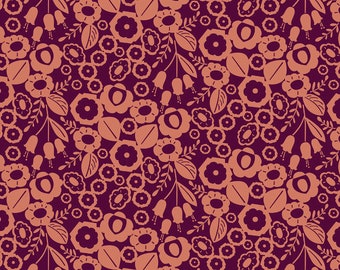 Tela de lona floral naranja quemado - Megan Carter - 112 cm de ancho