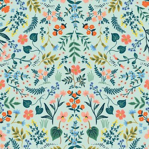 Wildwood - Mint Metallic Fabric by Rifle Paper Co. - Metallic - Cotton Fabric