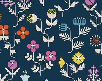 Salutations Canvas Fabric: Navy Linen-Cotton Blend by Ruby Star Society