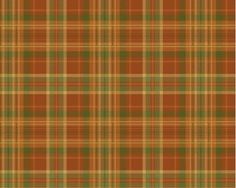 Tessuto di cotone a quadri autunnali: tartan arancione con oro metallizzato - larghezza 43"/44"