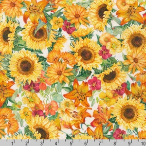 Samen zum Aufnähen - Sonnenblumen Gartenstoff von Image by Design Licensing - Baumwollstoff