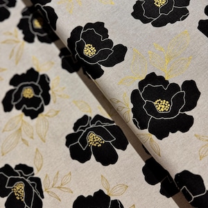 Katoen-linnen goudkleurige metallic bloemen - Alli K Design