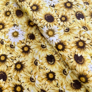Honey Bee Farm - Packed Sunflowers and Daisies Fabric by Gail Cadden - Cotton Fabric