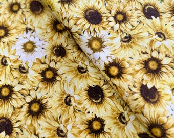 Honey Bee Farm - Packed Sunflowers and Daisies Fabric by Gail Cadden - Cotton Fabric