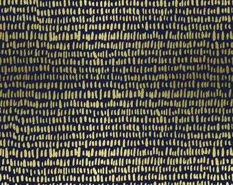 Tkanina bawełniana Wildwood Navy Cotton Lawn: metaliczne wzory firmy Rifle Paper Co.