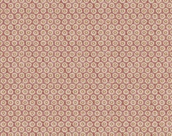 May include: A repeating pattern of small, light tan star-shaped flowers on a muted red background. The flowers are evenly spaced, creating a textured, all-over design. This fabric is suitable for various craft and home decor projects.