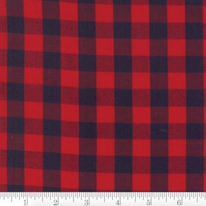Oxford Wovens - Check Denim Blue/Red Fabric by Sweetwater - Woven Cotton Fabric
