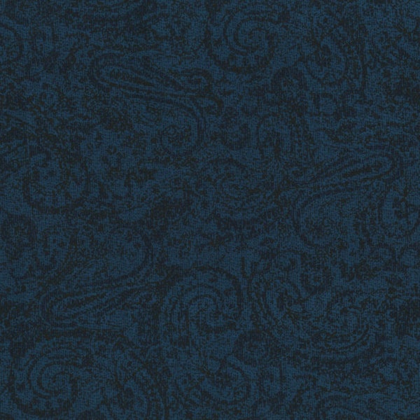 RJR Fabrics - Delhi - Tonal Paisley Deep Blue Fabric by Jinny Beyer - Cotton Fabric