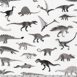 Alphabetosaurus - Grey Dinosaurs Fabric - Digital Print - Cotton Fabric