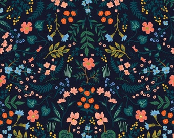 Wildwood Navy Metallic Cotton Fabric by Rifle Paper Co. for Cotton + Steel
