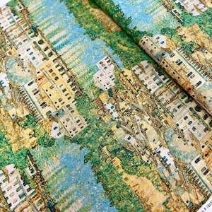 Gustav Klimt - Malcesine, Lake Garda - Gold Metallic - Cotton Fabric