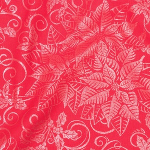 Scarlet Poinsettia Metallic Cotton Fabric - Season of Sparkle