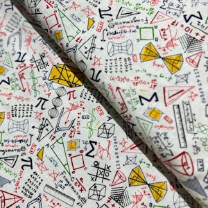 Math & Science - Colorful Math Doodles on Grid Fabric by Gail Cadden - Cotton Fabric