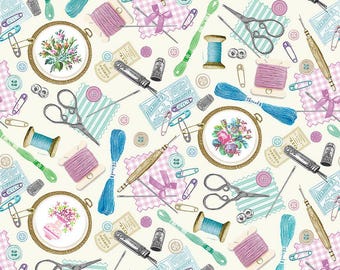 Sewing Studio Cotton Fabric: Sewing Accessories Print