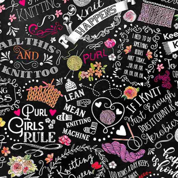 Timeless Treasures - I Love Knitting - Knitting Sheep Words Fabric by Gail Cadden - Cotton Fabric