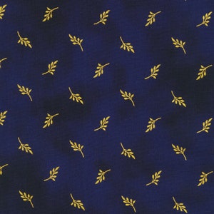 Jaikumari - Leaves Midnight Gold Fabric van Studio RK - metallic - katoenstof