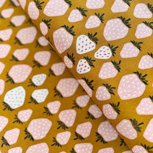 Strawberry Canvas Fabric: Summer Sunset Unbleached Cotton + Steel