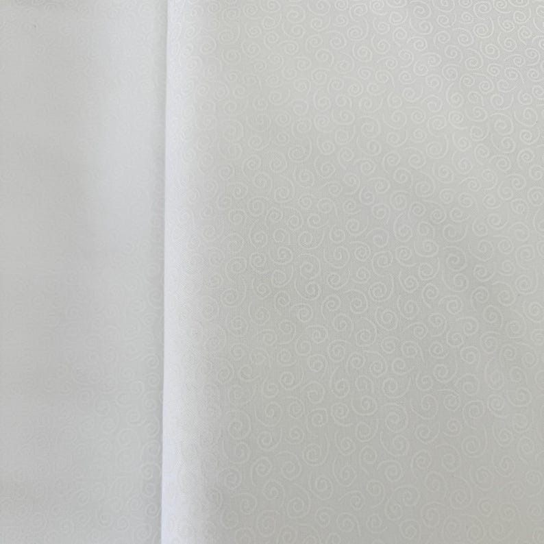 Muslin Mates Swirls White cotton quilting fabric by Moda – tonal white swirls print on 100% cotton, 44" wide
